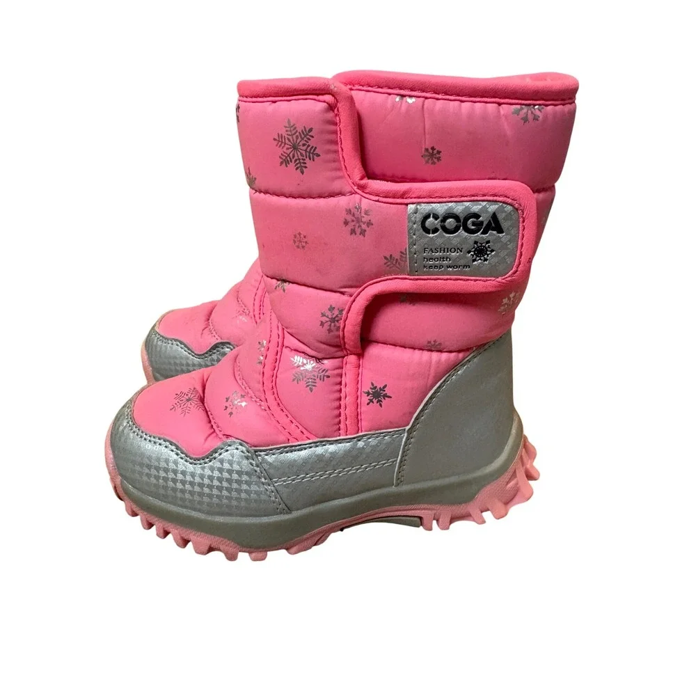 COGA Girls Pink Snowflake Winter Snow Ski Boots Faux‎ Fur Lined Size 1.5Y